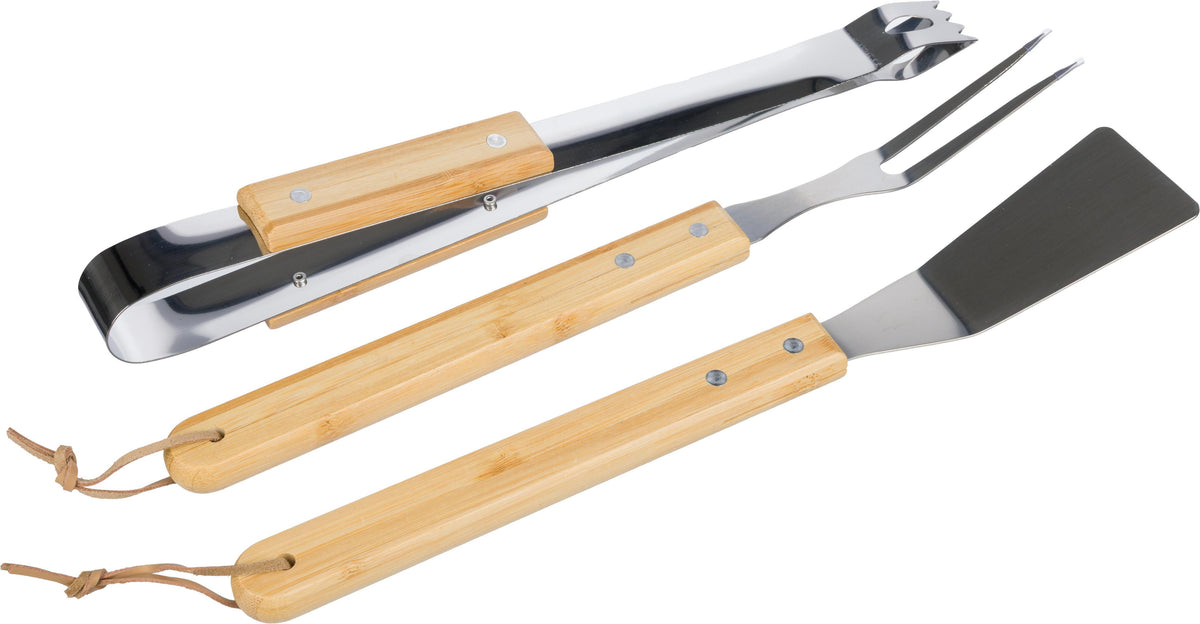 Grillset Kaitlyn | Rostfritt stål | 3 delar | Trähandtag